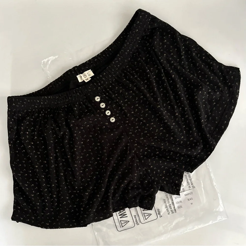 POL Ditsy Floral Boxer Style Lounge Shorts, Black M NWT - Picture 3 of 7
